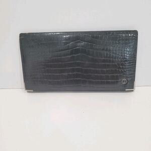 Dunhill Checkbook Card Slim Bill Holder Wallet Black Bifold Leather Croc Vintage